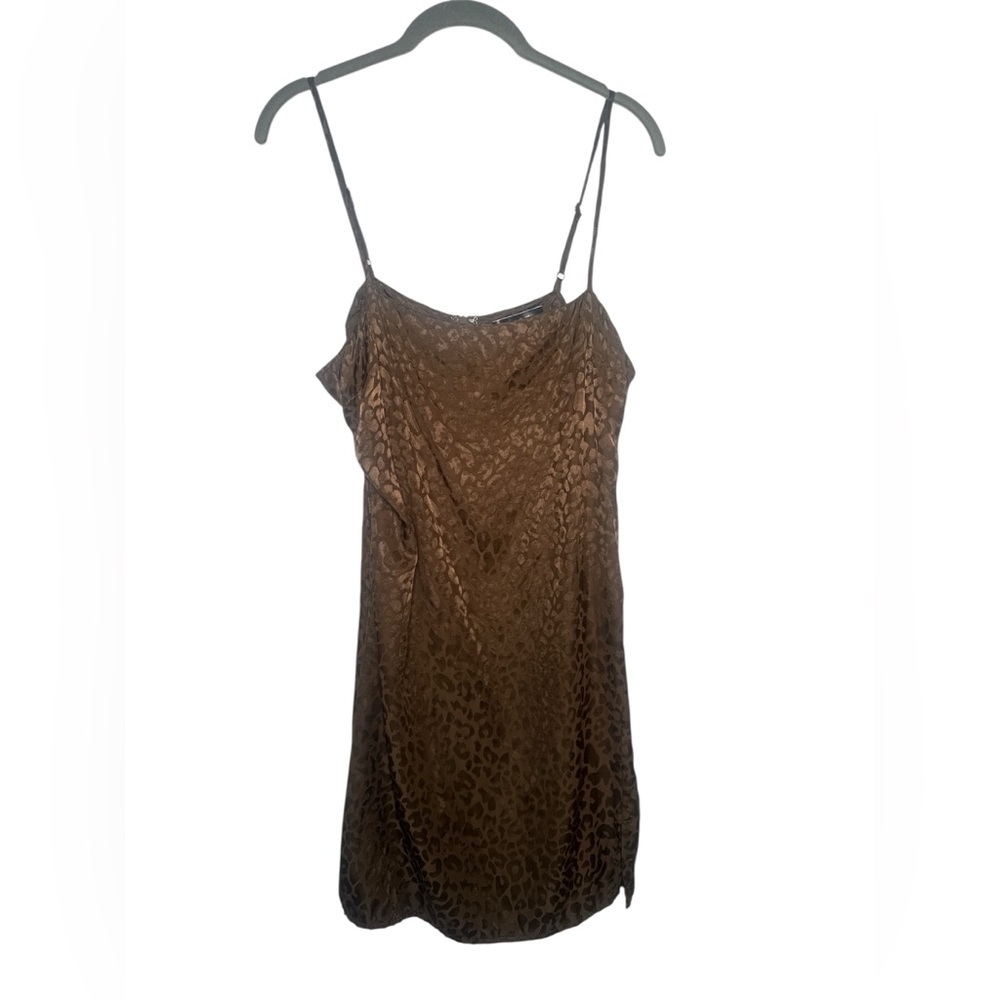 Y2K Slip dress Blue Blush Silk Brown Leopard animal Print size large retro